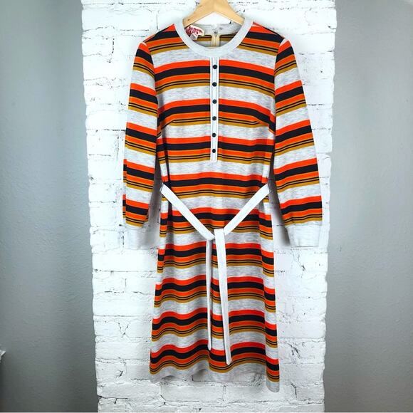 Vintage Kay Windsor Orange Gold Striped Dress - Picture 1 of 10